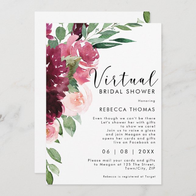 virtuelle Dusche mit Postfloralen Brautparty Einladung (Vorne/Hinten)