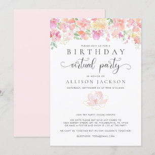 Virtuelle Geburtstagsparty Modern rosa Goldfloral Einladung