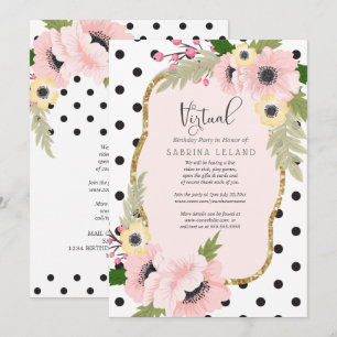 Virtuelle Geburtstagsparty Rosa und Gelbe Pflaumen Einladung