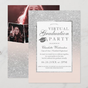 Virtuelle Graduierungsparty für Silver Glitzer Fot Einladung