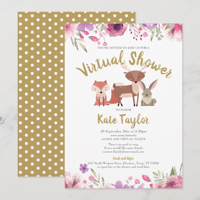 Virtuelle Online-Kinderdusche mit langer Entfernun Einladung (Vorne/Hinten)