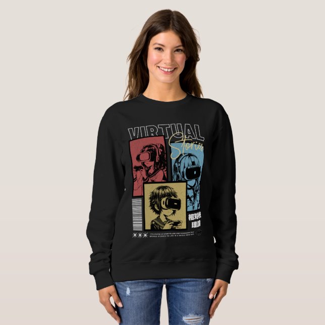 Virtuelle Retro-Anime-VR-Geschichten Gaming Sweatshirt (Vorne ganz)