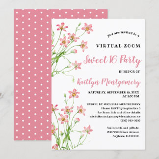 Virtuelle Sweet 16 Geburtstagsfeier mit rosa Wildb Einladung
