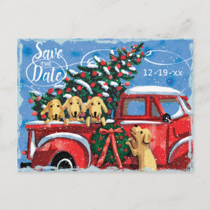 Virtuelle Weihnachtsfeier Vintage-Roter LKW Hunde Einladungspostkarte