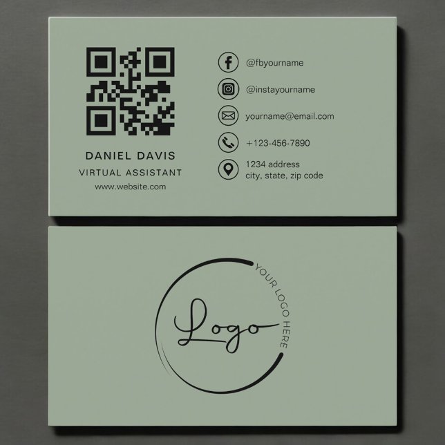 Virtueller Assistent Sage Green Logo QR-Code  Visitenkarte (Von Creator hochgeladen)