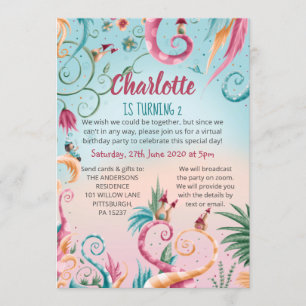 Virtueller Geburtstag, blühende, farbenfrohe Häuse Einladung