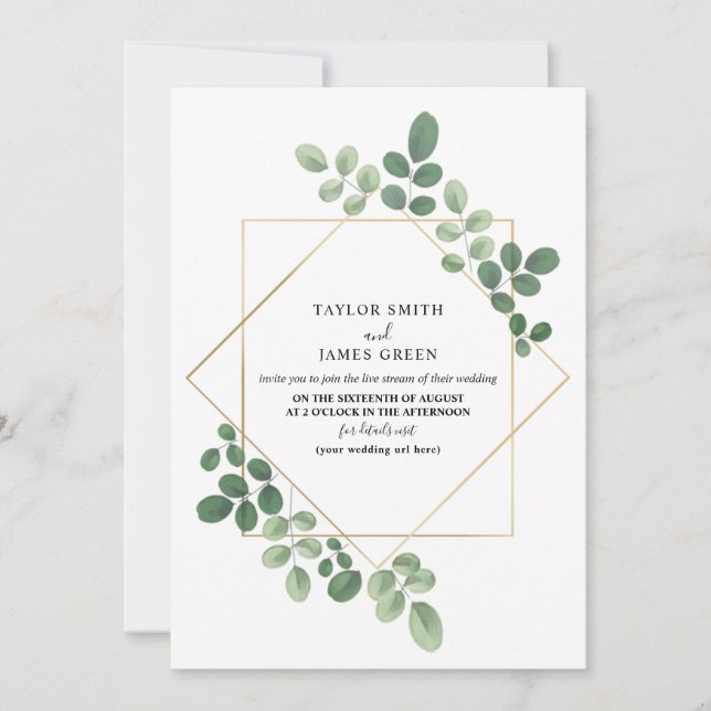 virtueller Live Stream Wedding Geometric Botanical Einladung (Vorderseite)