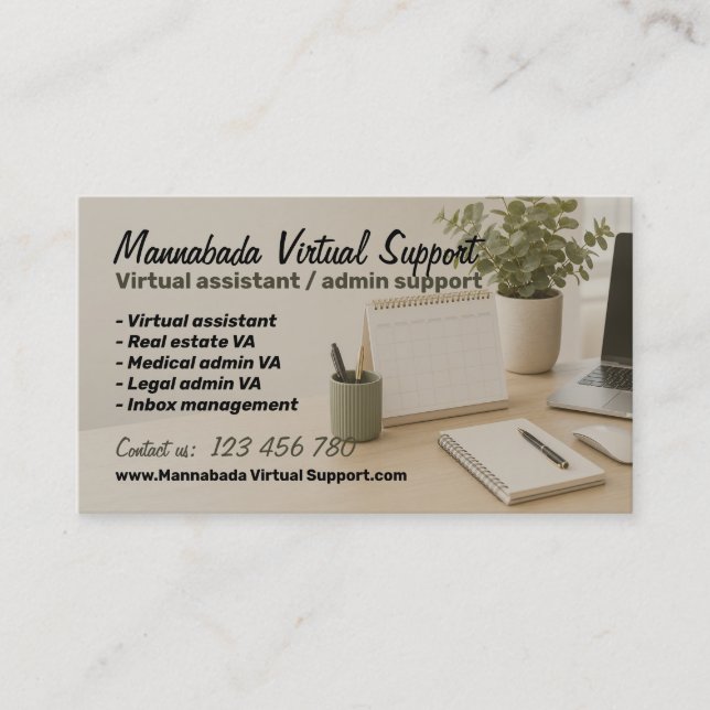 Virtueller Remote-Assistent Sekretär Visitenkarte (Vorderseite)
