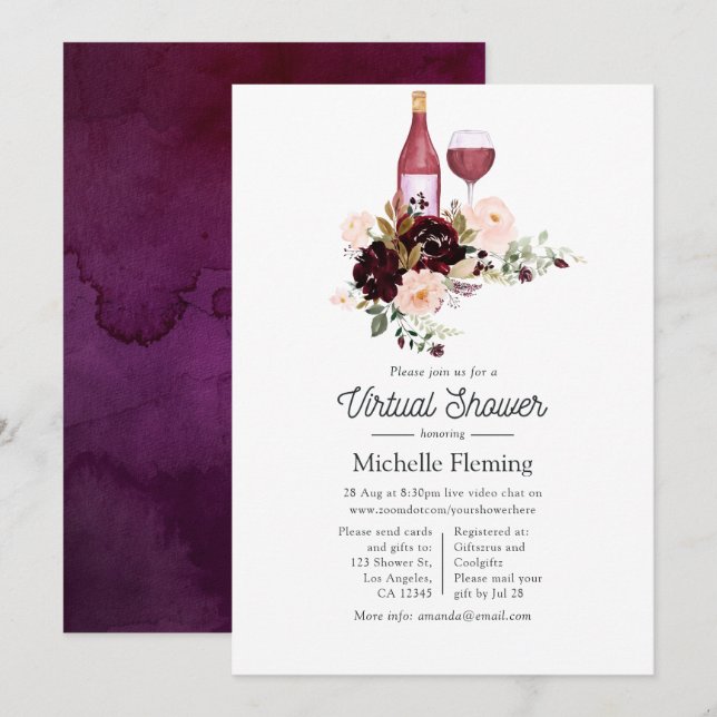 Virtuelles Brautparty zum Thema Berry and Blush We Einladung (Vorne/Hinten)