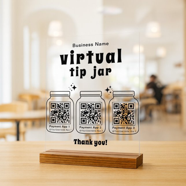 Virtuelles Trinkgeldglas mit 3 QR-Code Acrylschild (Von Creator hochgeladen)