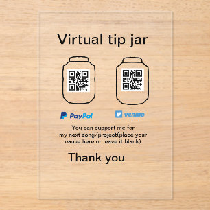 Virtuelles Trinkgeldglas QR-Code Geldspende PayPal Acryleinladungen