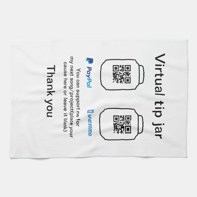 Virtuelles Trinkgeldglas QR-Code Geldspende PayPal Geschirrtuch (Horizontal)