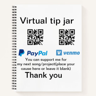 Virtuelles Trinkgeldglas QR-Code Geldspende PayPal Notizbuch