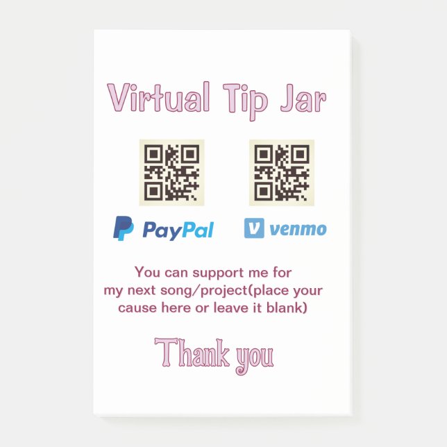 Virtuelles Trinkgeldglas QR-Code Geldspende PayPal Post-it Klebezettel (Vorderseite)