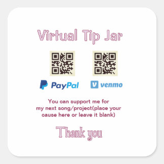 Virtuelles Trinkgeldglas QR-Code Geldspende PayPal Quadratischer Aufkleber