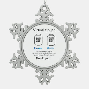 Virtuelles Trinkgeldglas QR-Code Geldspende PayPal Schneeflocken Zinn-Ornament