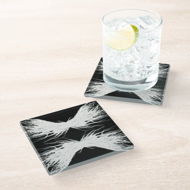 Virtues Abstract White Wings Alcohol Ink Art Glasuntersetzer (Schrägansicht)