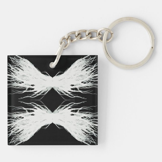 Virtues Abstract White Wings Alcohol Ink Art Schlüsselanhänger (Rückseite)