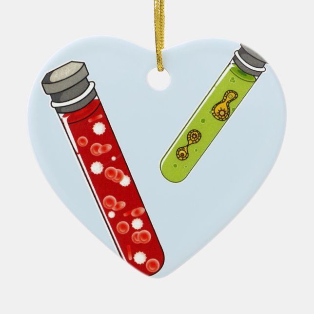 Virus mit zwei Reagenzglas-roten Blutkörperchen Keramik Ornament (Vorne)