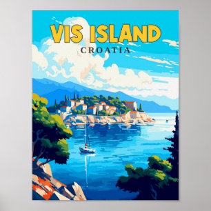 Vis Insel Kroatien Vintage-Reiseillustration Poster