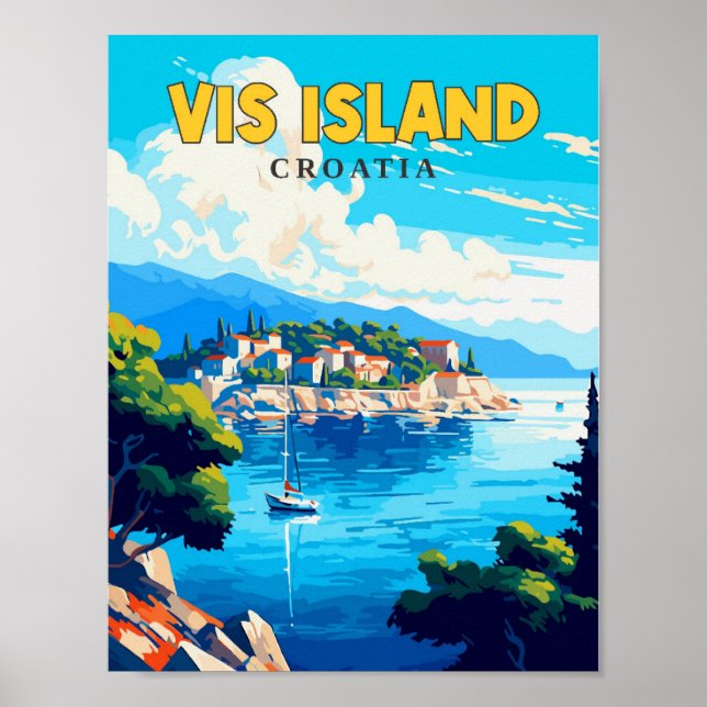 Vis Island Croatia Vintage Illustration Poster (Vorne)