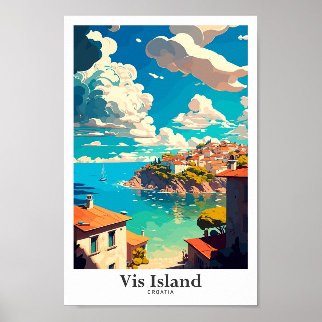 Vis Island Kroatien Reisen Vintage Illustration Poster (Vorne)