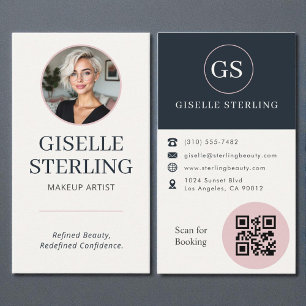 Visagist Blush & Navy Foto QR-Code Visitenkarte