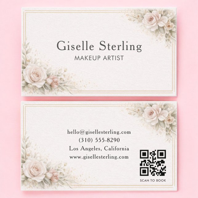 Visagist Floral Neutral QR-Code Professionell Visitenkarte (Von Creator hochgeladen)
