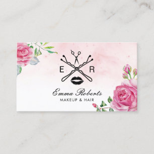 Visagist Friseur Wasserfarbe Floral Salon Visitenkarte