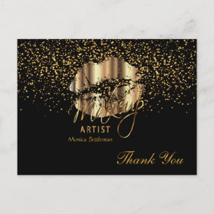 Visagist  Goldene metallische Lippen auf Schwarz Postkarte