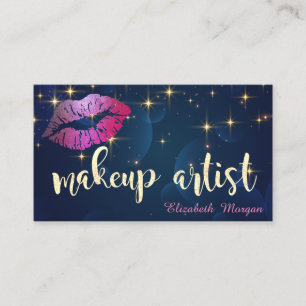 Visagist Moderne Glitzernde Lippen Sterne Marinebl Visitenkarte