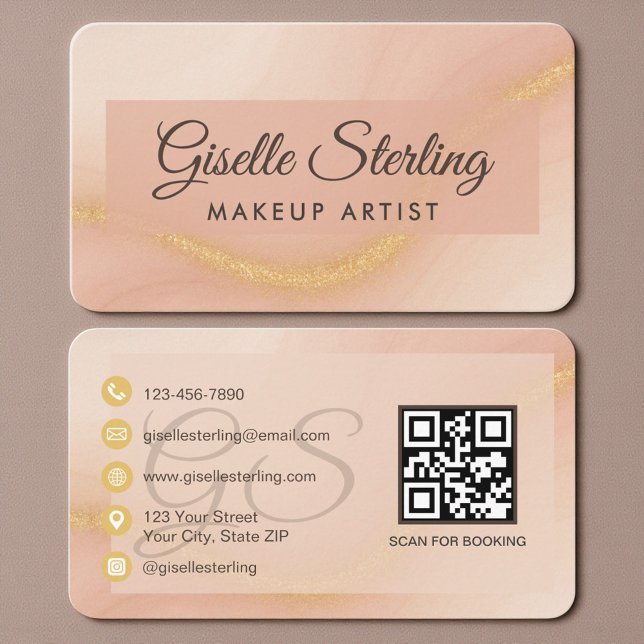 Visagist Neutral Beige Gold QR-Code Visitenkarte (Von Creator hochgeladen)