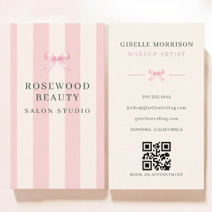Visagist Pink Grün Gestreifter Bogen QR Code Visitenkarte