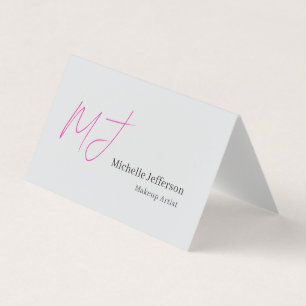 Visagist Pink Monogram Graue Serifen-Schriftart Visitenkarten