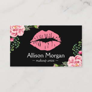 Visagist Pinke Lippen Vintage-Blumendekor Visitenkarte