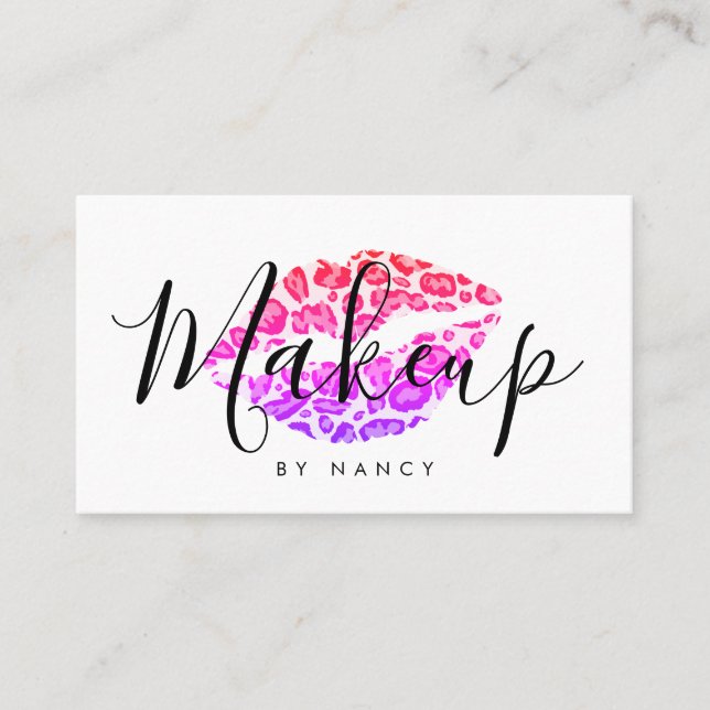 Visagist Regenbogen Glitter Leopard-Lippen Visitenkarte (Vorderseite)