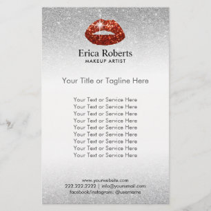 Visagist Rote Lippen Silber Glitter Schönheitssalo Flyer