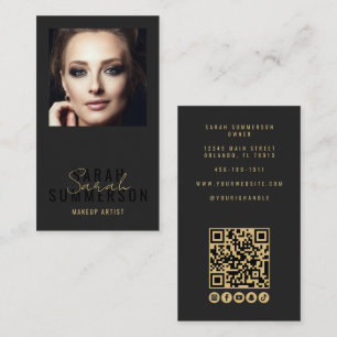Visagist Schönheitssalon QR-Code Foto Schwarz Visitenkarte