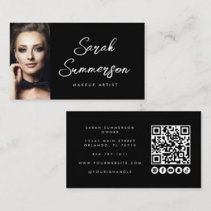 Visagist Schwarz Weiß Social Media QR Foto Visitenkarte