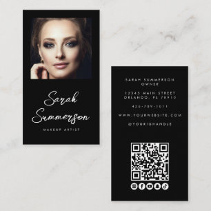 Visagist Schwarz Weiß Social Media QR Foto Visitenkarte