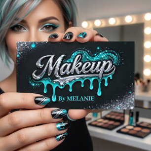 Visagist Teal Silber Tropfen Trend Glitter Visitenkarte