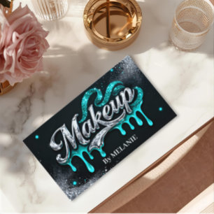 Visagist Teal Silber Tropfen Trendiger Glitter Visitenkarte