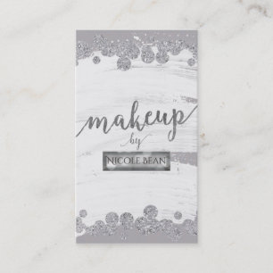 Visagist Weiß Grau & Silber Glitter-Punkt Glamour Visitenkarte