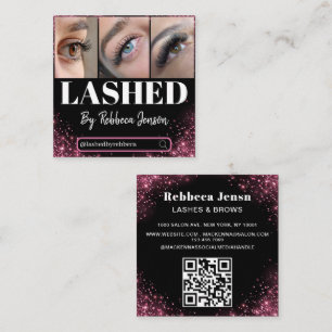 Visagist Wimpern Pink Glitter Schrift Quadratische Visitenkarte