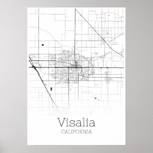 Visalia Karte - Kalifornien - Stadtplan-Poster Poster