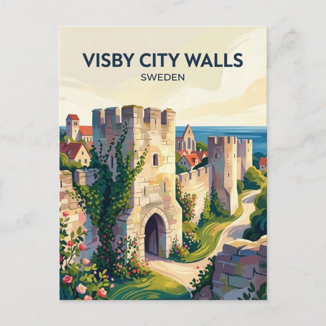 Visby Stadtmauer Schweden Postkarte (Vorderseite)