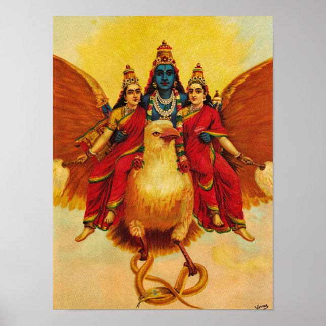 Vishnu, Garuda, Vahana von Raja Ravi Varma Poster (Vorne)