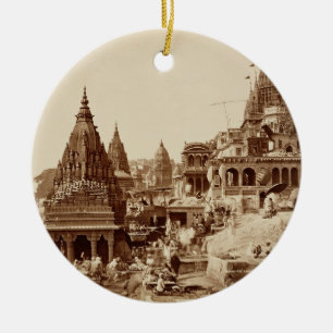 Vishnu Pud und andere Tempel, Benares (Sepia-Foto Keramik Ornament