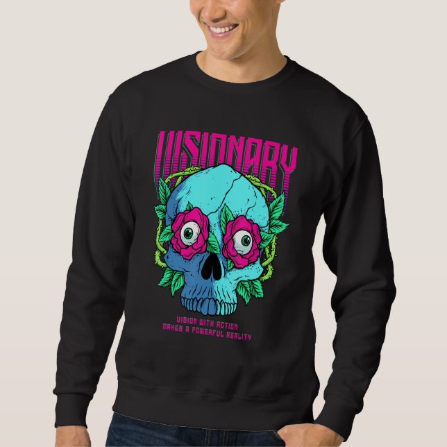 Visionary Gothic Red Rose and Skull Head Motivatio Sweatshirt (Vorderseite)