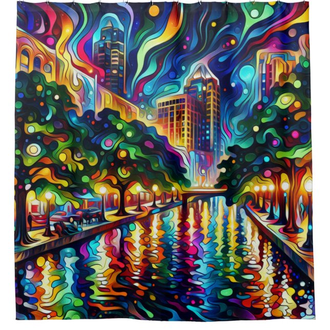 Visionen: Psychedelisch San Antonio Riverwalk Duschvorhang (Vorderseite)